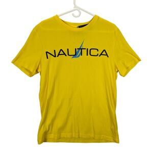 Nautica Shirt Mens Medium Marigold Yellow Short Sleeve Crew Neck Preppy Coastal